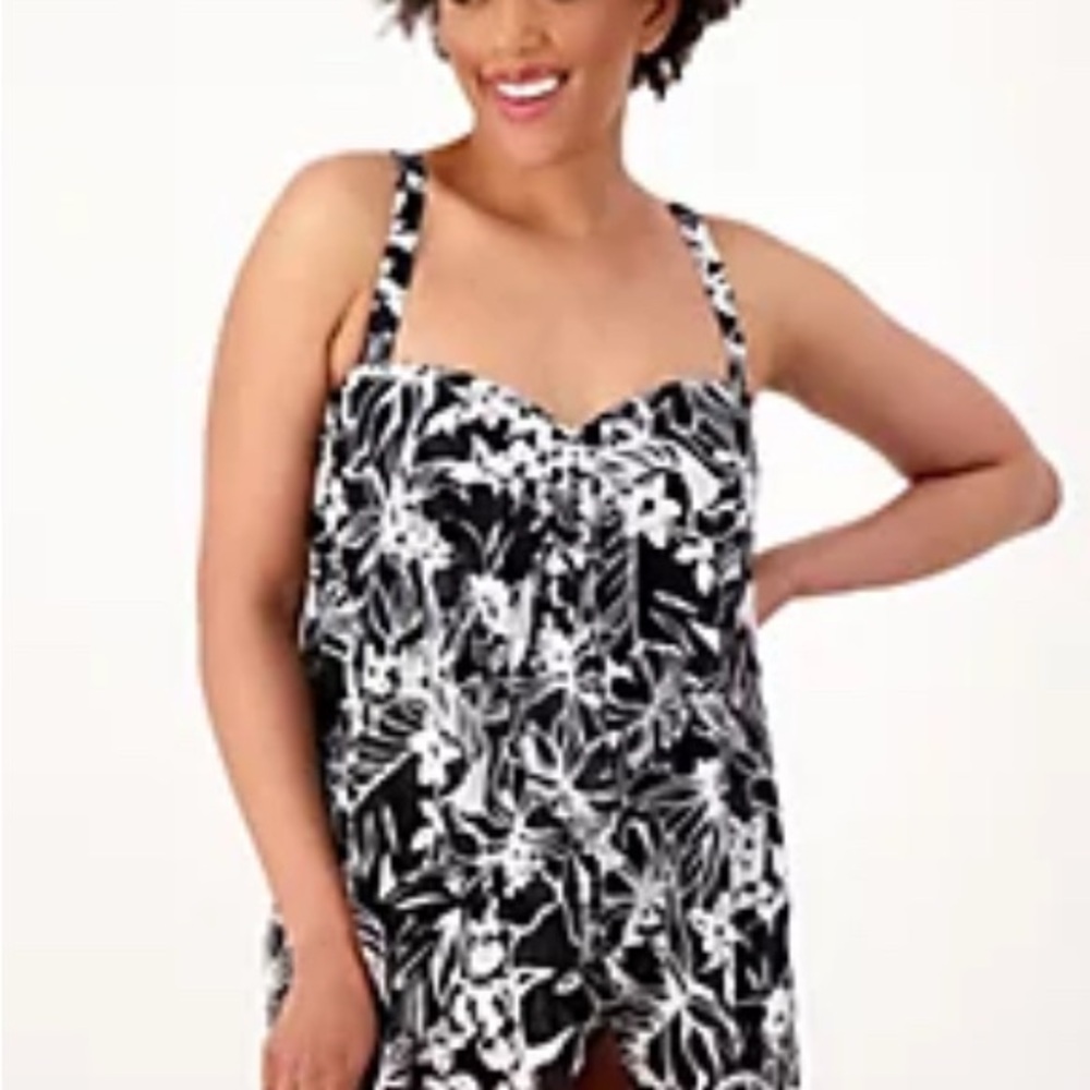 Black and White Floral Swim Dress